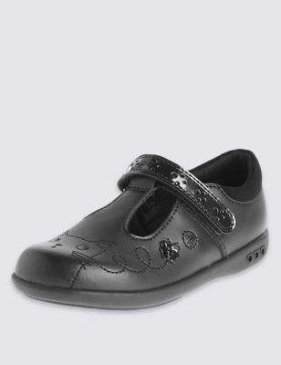 Kids&#39; Scuff Resistant Coated Leather School Shoes with Flashing Lights & Freshfeet&trade; Technology